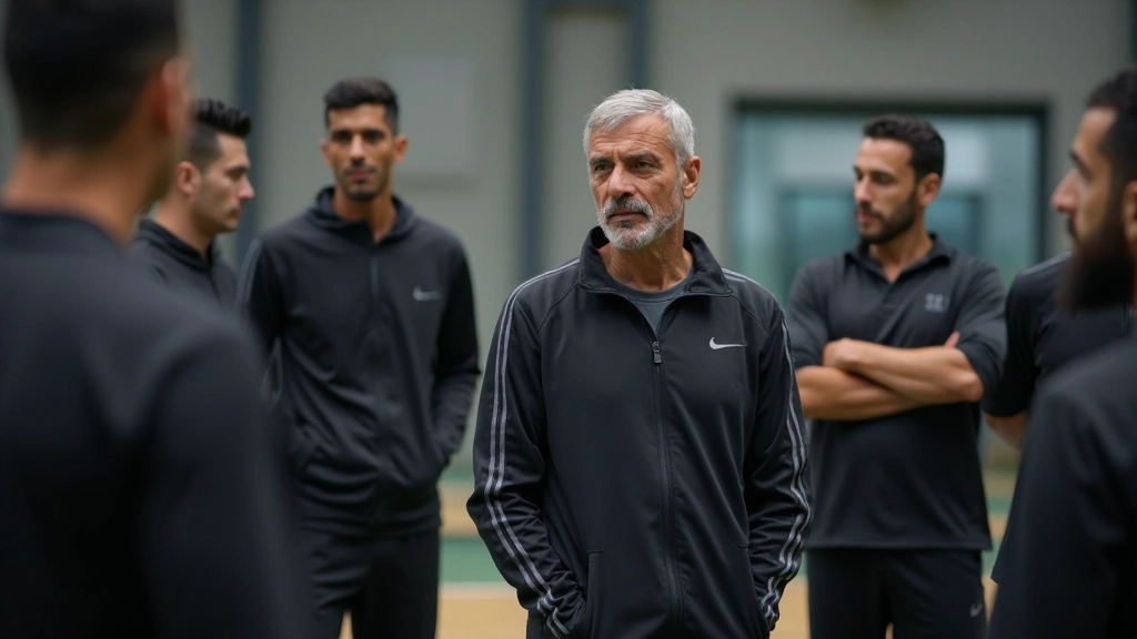 مدرب كرة يد يشرح استراتيجيات دفاعية لفريق في جلسة تحليلية تكتيكية